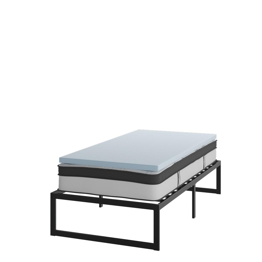 14 in Metal Platform Bed Frame and 2 in Cool Gel Memory Foam Topper - Twin. Picture 1