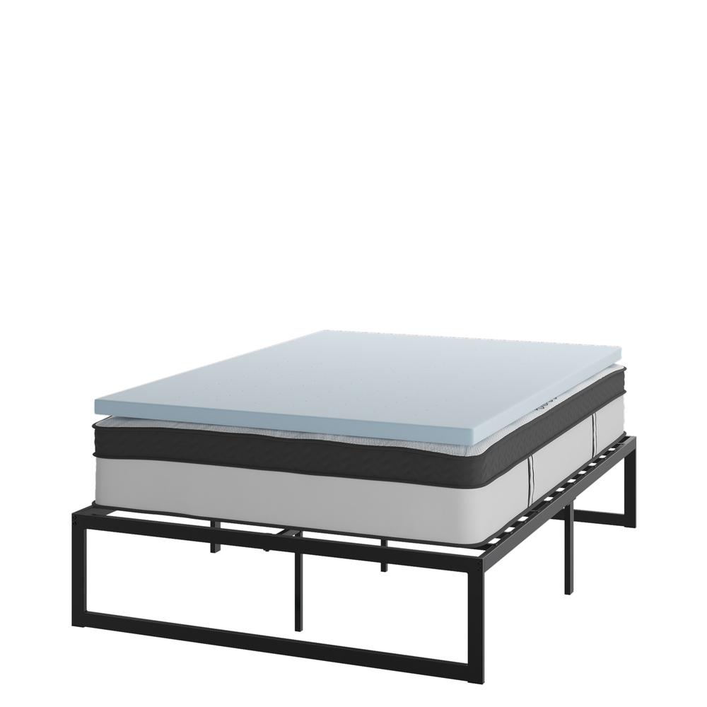 14 in Metal Platform Bed Frame with 12 in Mattress and 2 in Topper - Full. Picture 1
