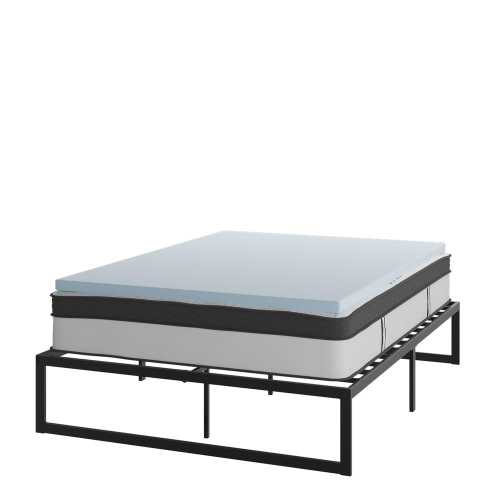 14 in Metal Platform Bed Frame with 12 in Mattress and 2 in Topper - Queen. Picture 1