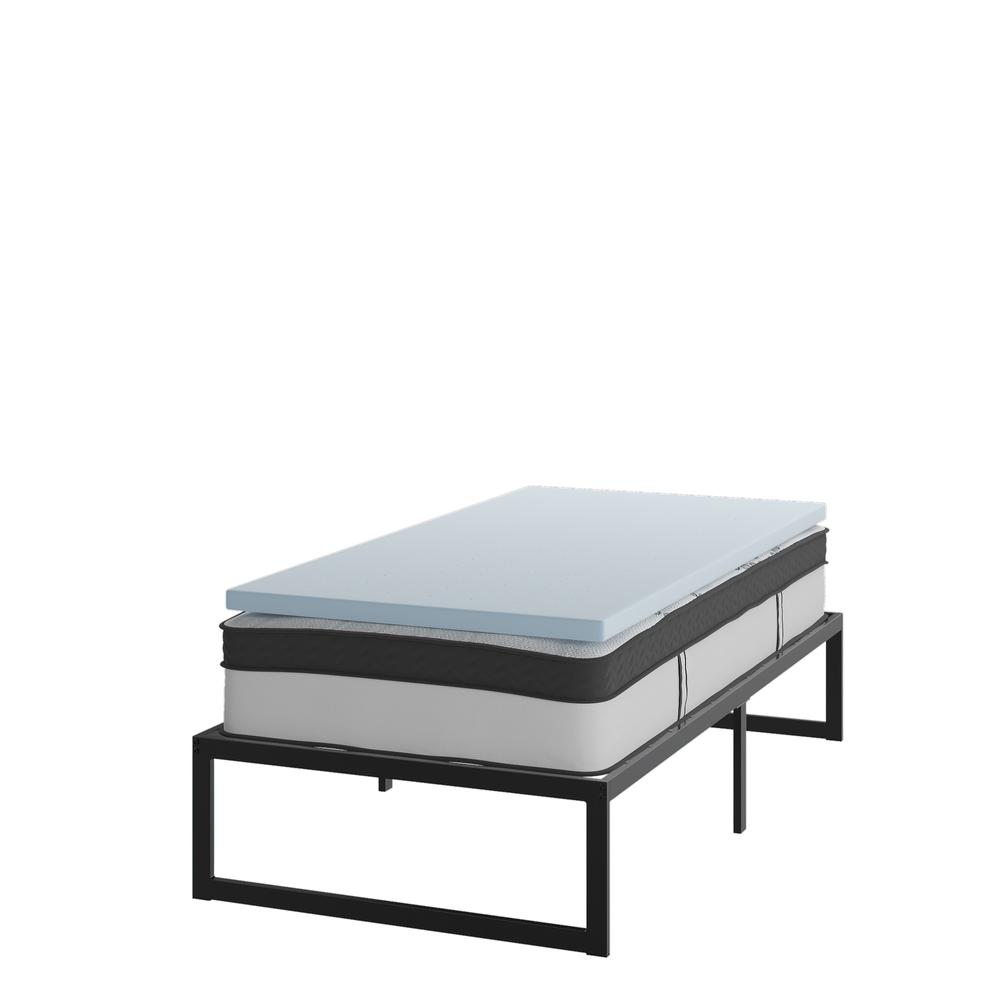 14 in Metal Platform Bed Frame with 12 in Mattress and 2 in Topper - Twin. Picture 1