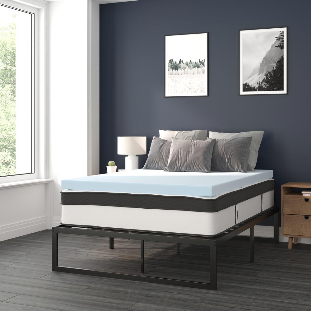 14 in Metal Platform Bed Frame with 12 in Mattress and 3 in Topper - Full. Picture 2