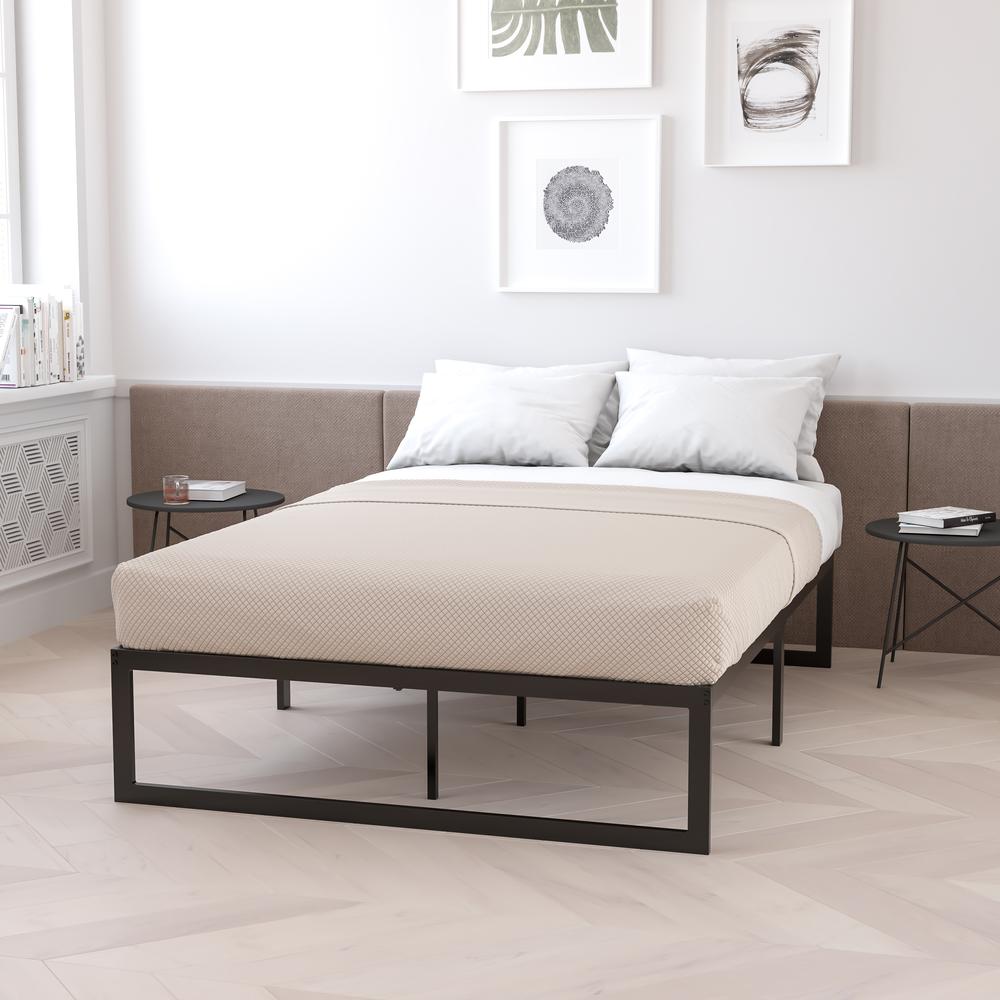 14 Inch Metal Platform Bed Frame with 12 Inch Pocket Spring Mattress in a Box (No Box Spring Required) - Full. Picture 1