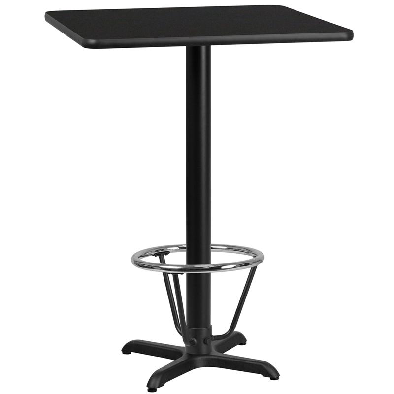 24'' Square Black Table Top with 22'' x 22'' Bar Height Table Base and Foot Ring. Picture 1