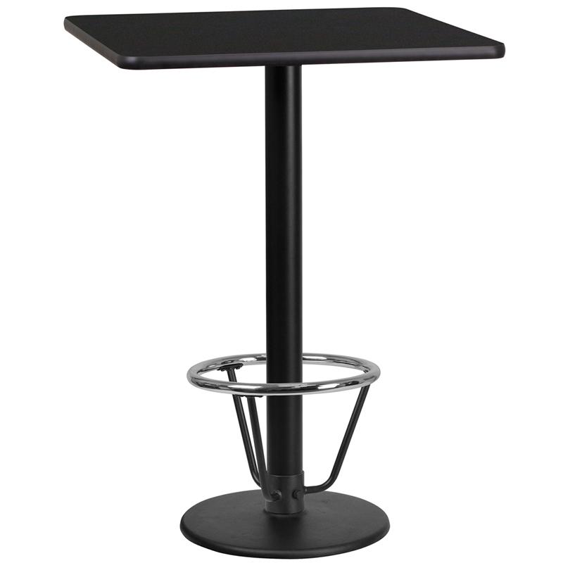 24'' Square Black Table Top with 18'' Round Bar Height Table Base and Foot Ring. The main picture.