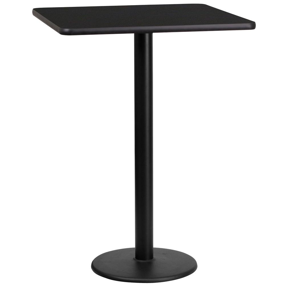 24'' Square Black Laminate Table Top with 18'' Round Bar Height Table Base. Picture 1