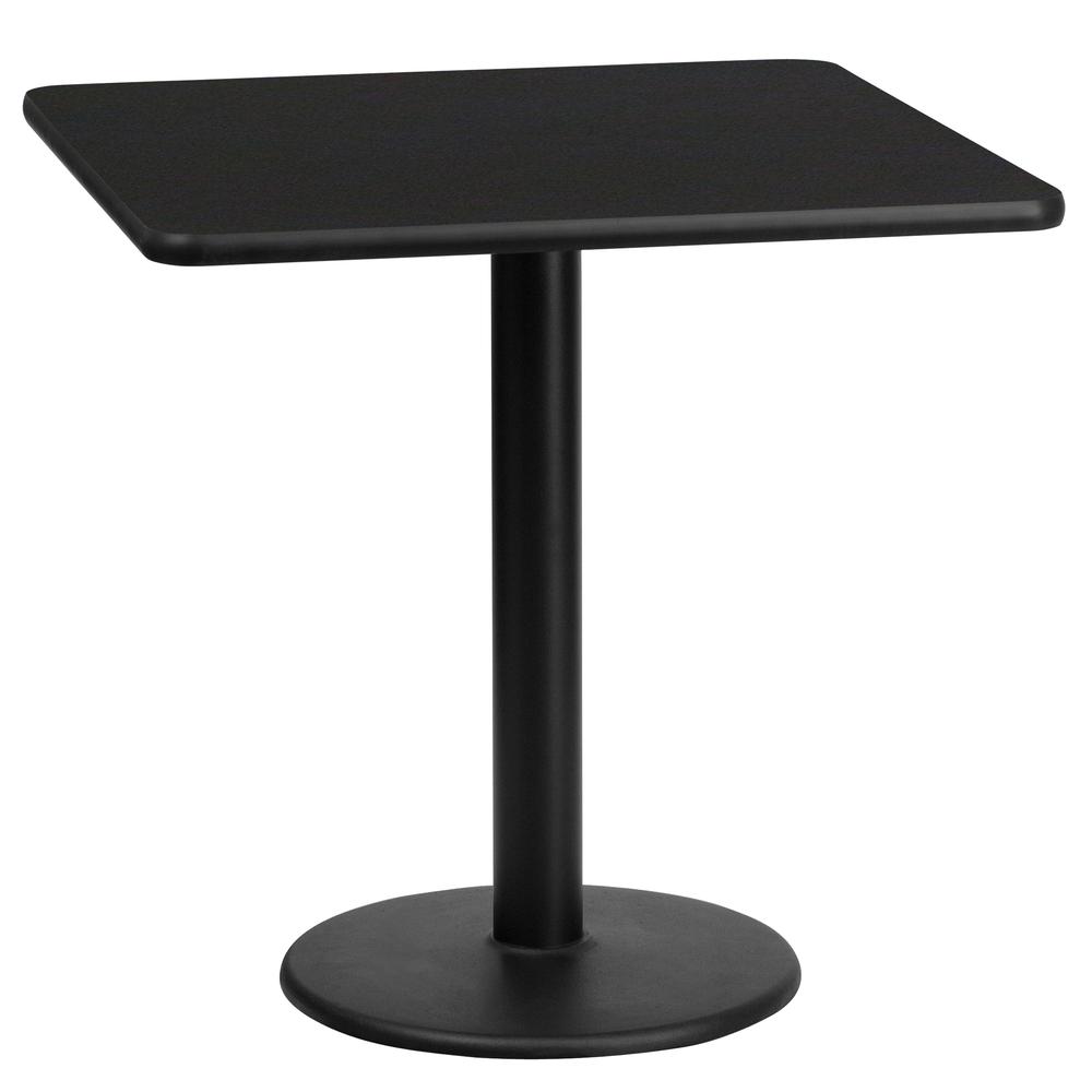 24'' Square Black Laminate Table Top with 18'' Round Table Height Base. The main picture.