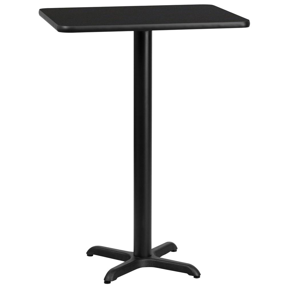 24'' x 30'' Rectangular Black Laminate Table Top with 22'' x 22'' Bar Height Table Base. Picture 1
