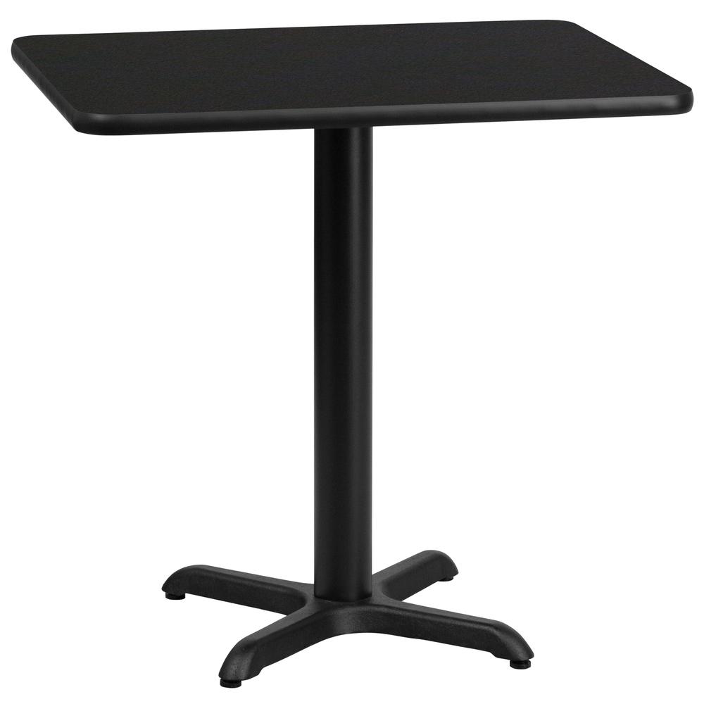 24'' x 30'' Rectangular Black Laminate Table Top with 22'' x 22'' Table Height Base. The main picture.