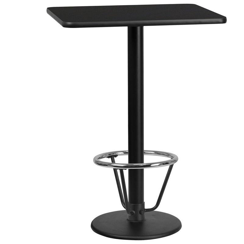 24"x30"Rectangular Black Table Top-18"Round Bar Height Table Base and Foot Ring. The main picture.