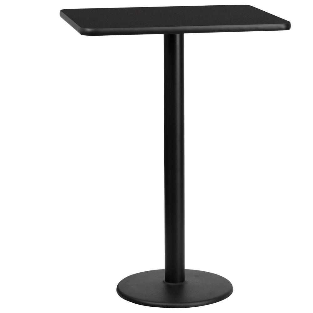 24'' x 30'' Rectangular Black Table Top with 18'' Round Bar Height Table Base. Picture 1
