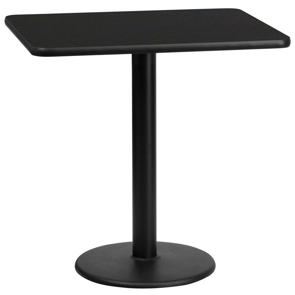 24'' x 30'' Rectangular Black Table Top with 18'' Round Table Height Base. Picture 1