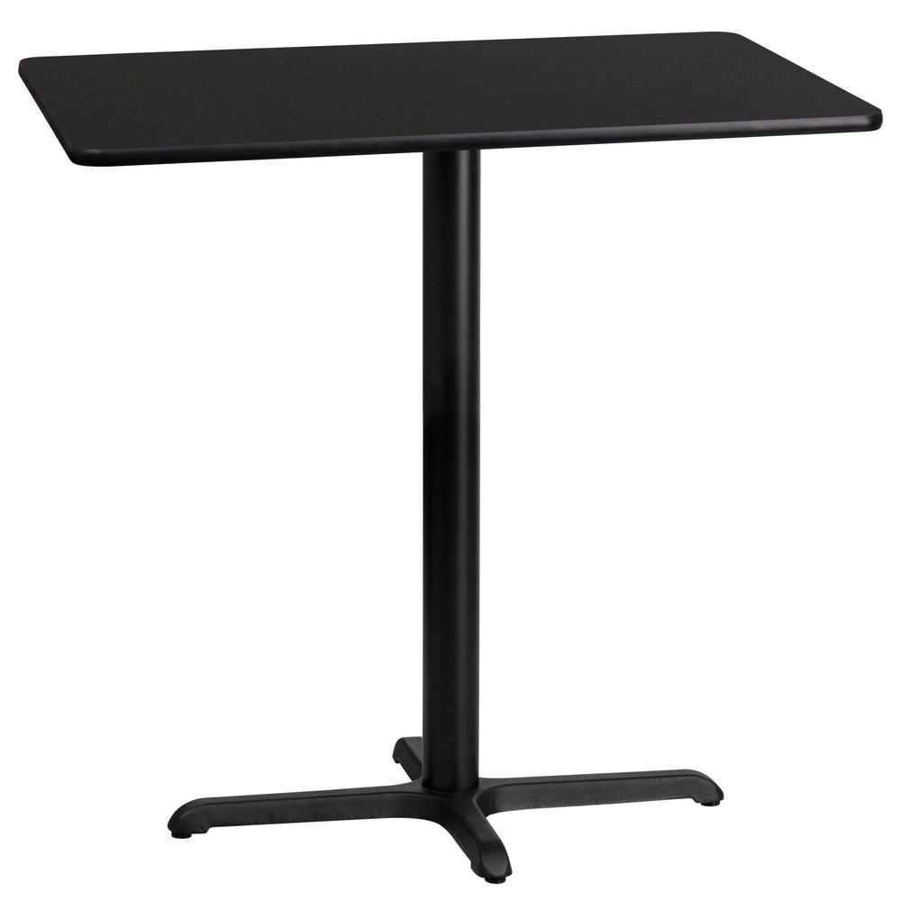 24'' x 42'' Rectangular Black Laminate Table Top with 23.5'' x 29.5'' Bar Height Table Base. Picture 1
