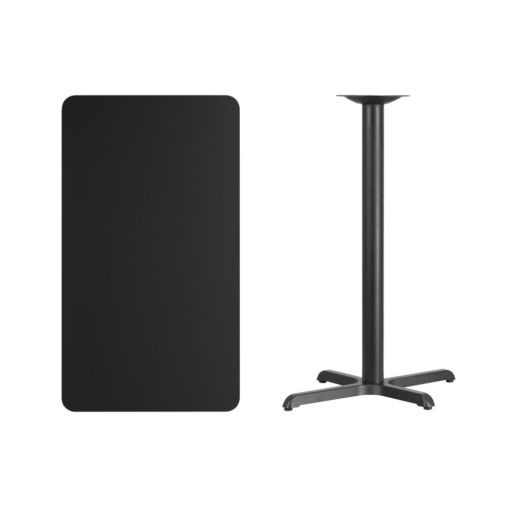24'' x 42'' Rectangular Black Laminate Table Top with 23.5'' x 29.5'' Bar Height Table Base. Picture 2