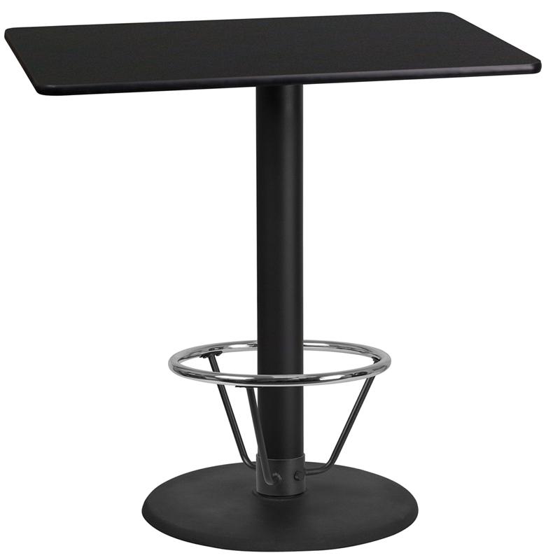 24'' x 42'' Black Table Top with 24'' Round Bar Height Table Base and Foot Ring. Picture 1