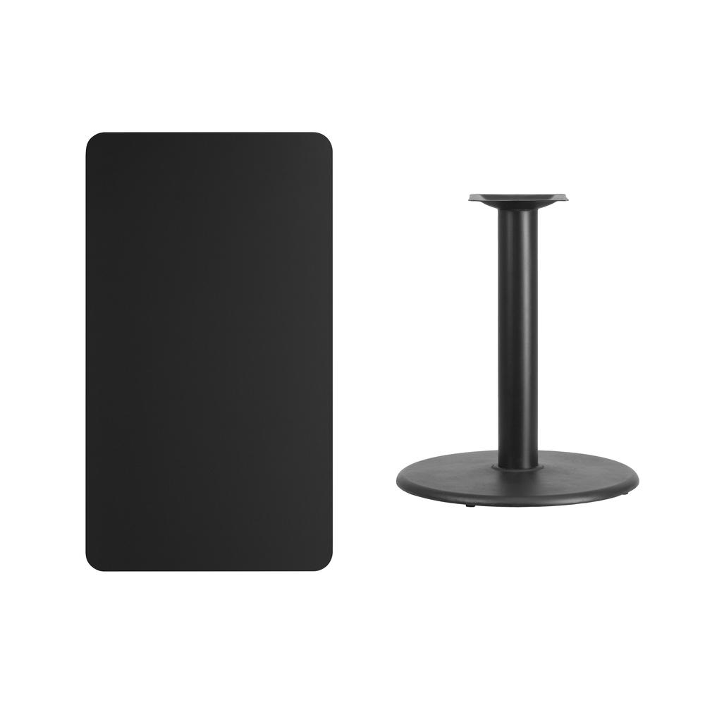 24'' x 42'' Rectangular Black Table Top with 24'' Round Table Height Base. Picture 2