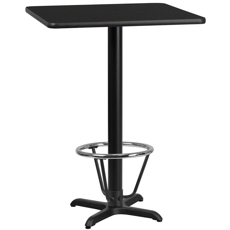 30'' Square Black Table Top with 22'' x 22'' Bar Height Table Base and Foot Ring. Picture 1