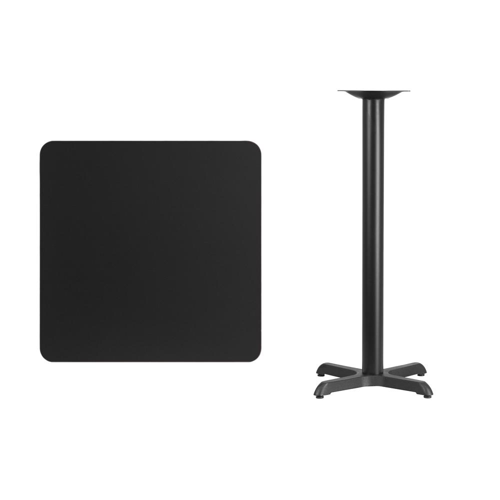 30'' Square Black Laminate Table Top with 22'' x 22'' Bar Height Table Base. Picture 2