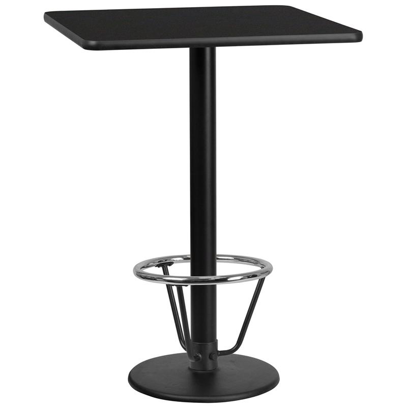30'' Square Black Table Top with 18'' Round Bar Height Table Base and Foot Ring. Picture 1