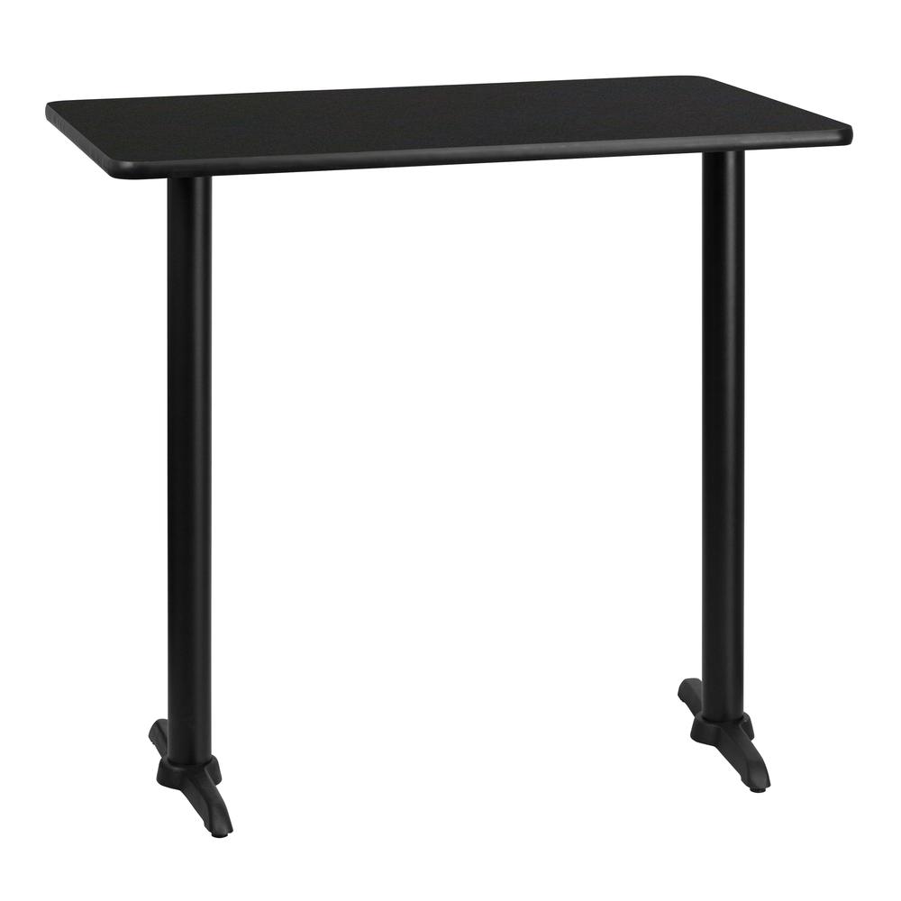 30'' x 42'' Rectangular Black Table Top with 5'' x 22'' Bar Height Table Bases. Picture 1