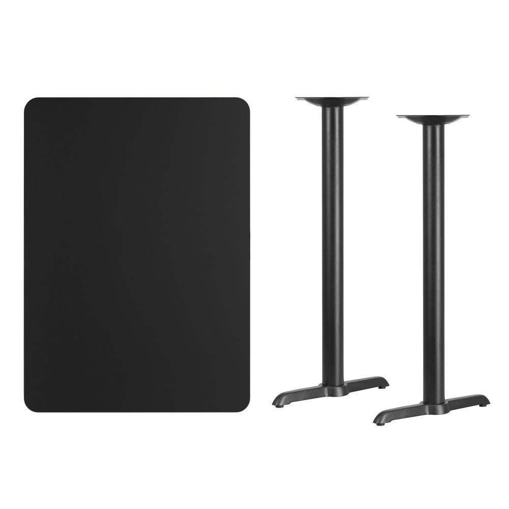 30'' x 42'' Rectangular Black Laminate Table Top with 5'' x 22'' Bar Height Table Bases. Picture 2