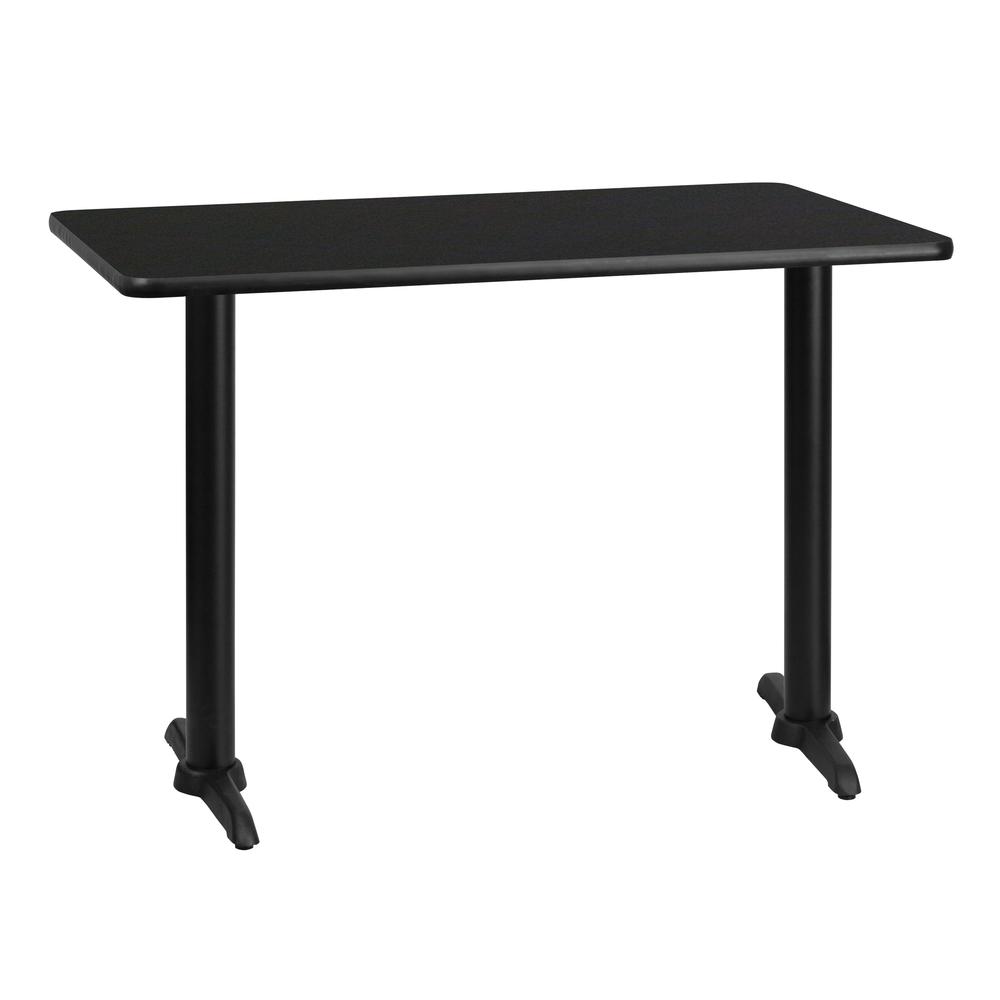 30'' x 42'' Rectangular Black Table Top with 5'' x 22'' Table Height Bases. The main picture.