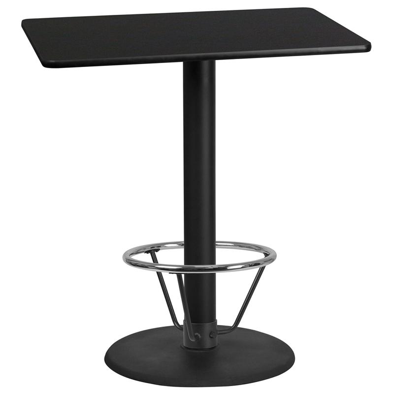 30"x42"Rectangular Black Table Top-24"Round Bar Height Table Base and Foot Ring. Picture 1