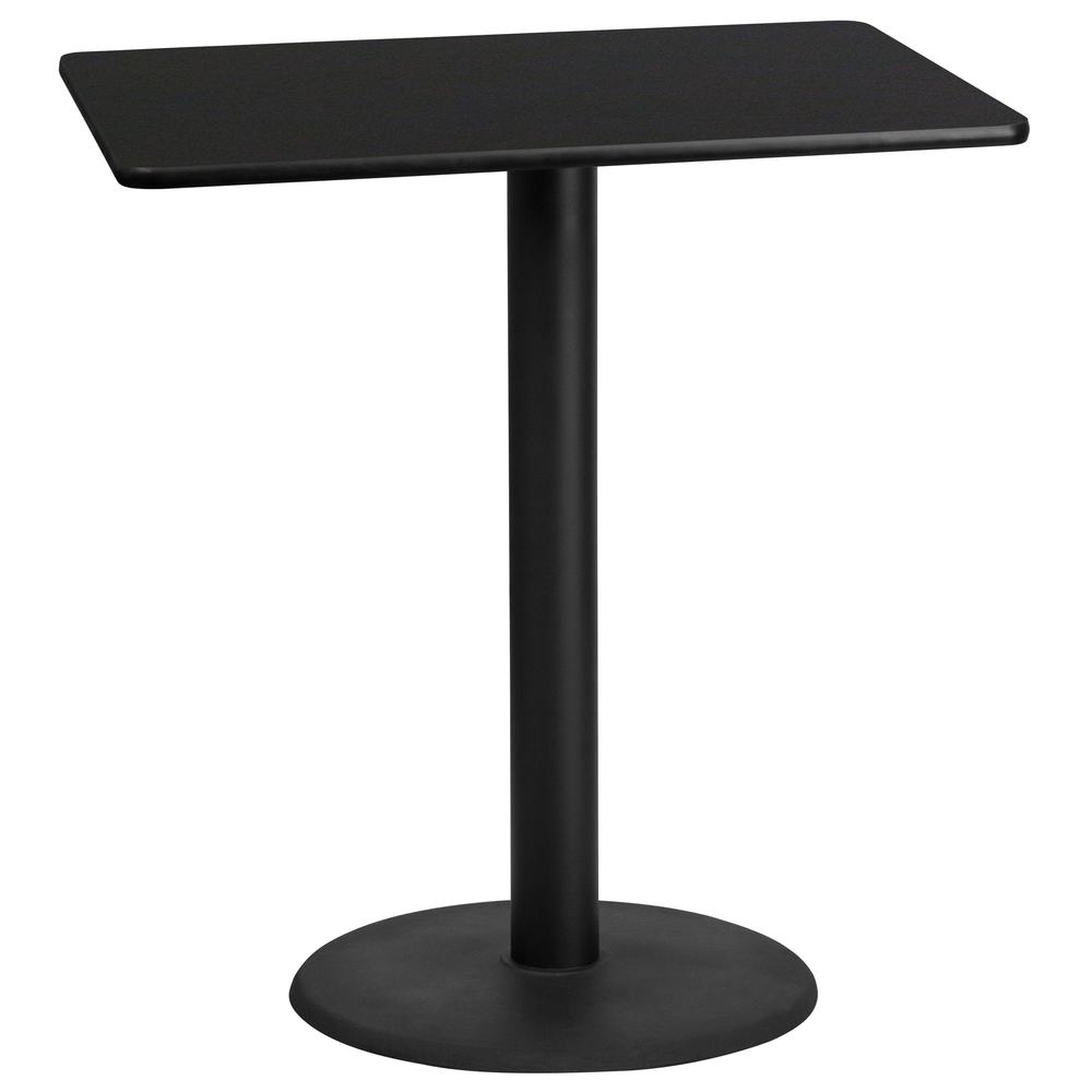 30'' x 42'' Rectangular Black Table Top with 24'' Round Bar Height Table Base. Picture 1