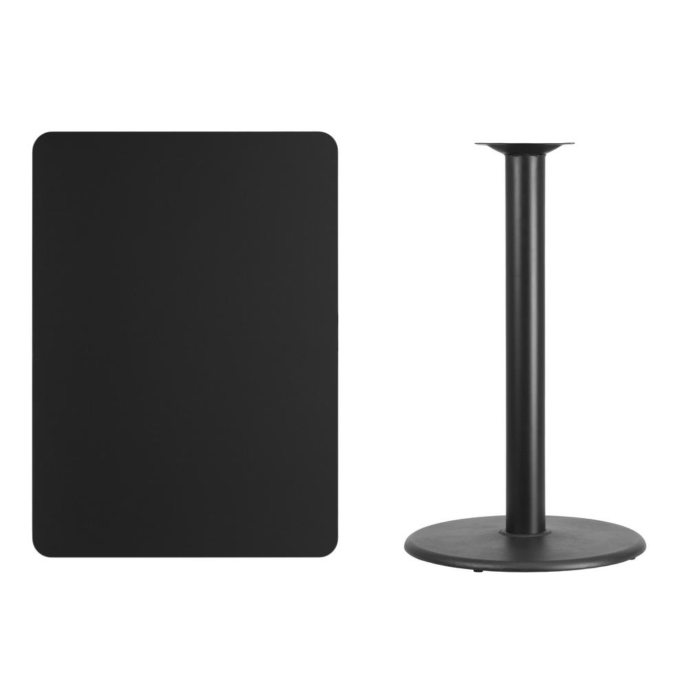 30'' x 42'' Rectangular Black Laminate Table Top with 24'' Round Bar Height Table Base. Picture 2