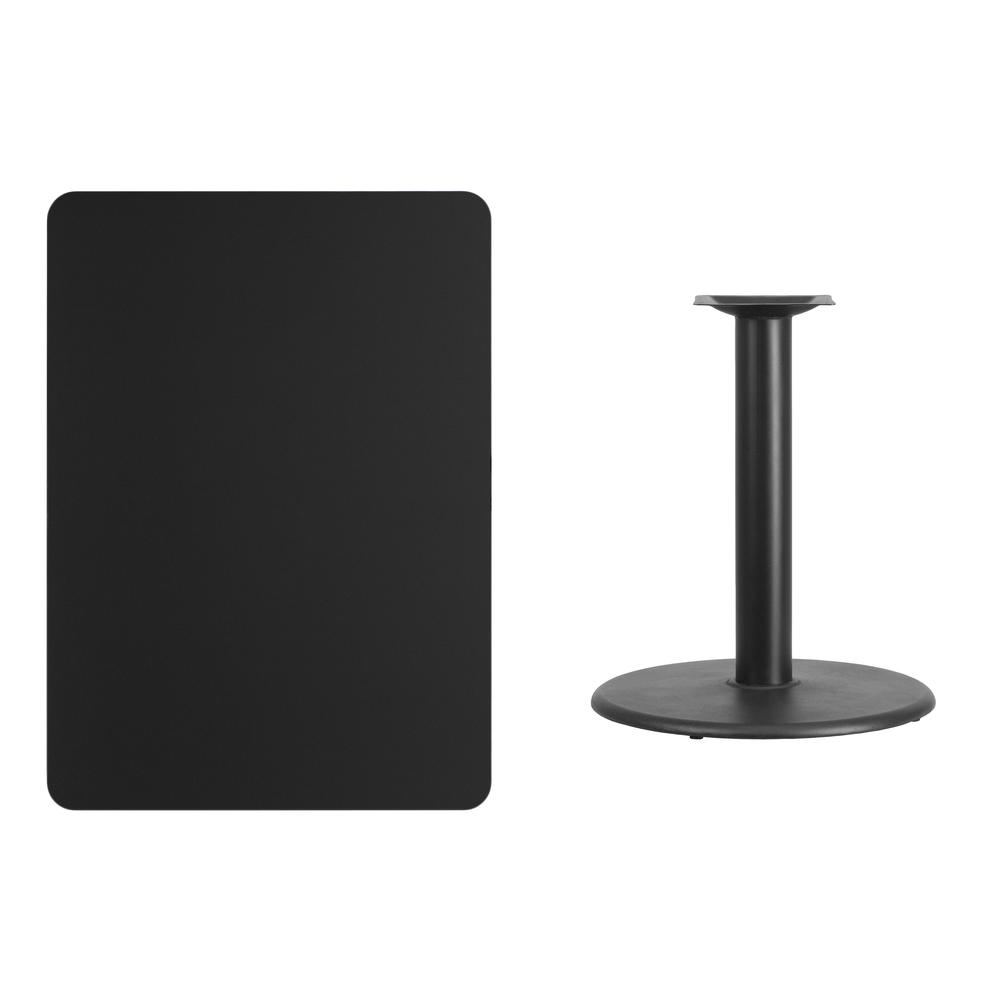 30'' x 42'' Rectangular Black Table Top with 24'' Round Table Height Base. Picture 2