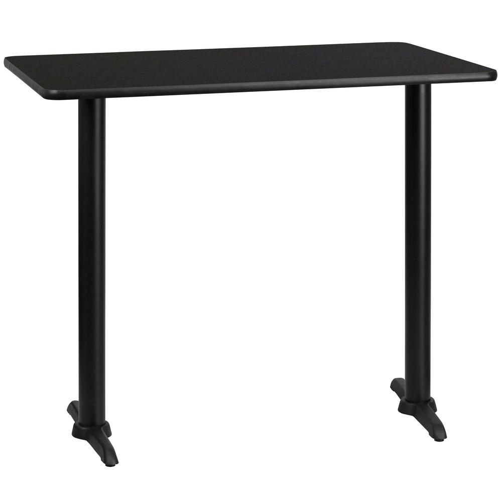 30'' x 48'' Rectangular Black Laminate Table Top with 5'' x 22'' Bar Height Table Bases. Picture 1