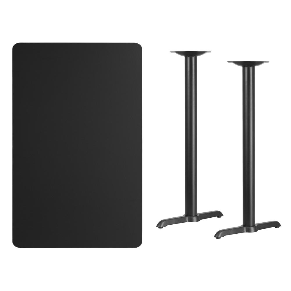30'' x 48'' Rectangular Black Laminate Table Top with 5'' x 22'' Bar Height Table Bases. Picture 2