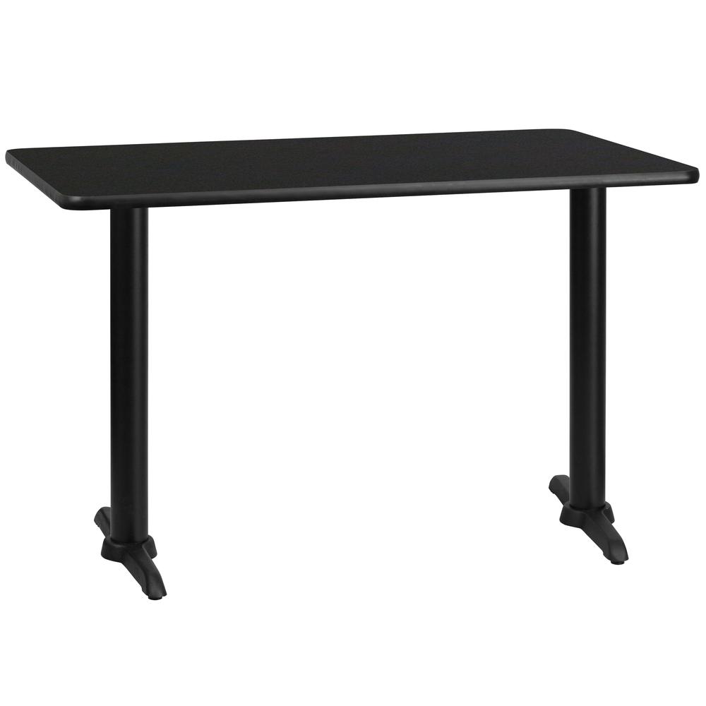 30'' x 48'' Rectangular Black Laminate Table Top with 5'' x 22'' Table Height Bases. Picture 1