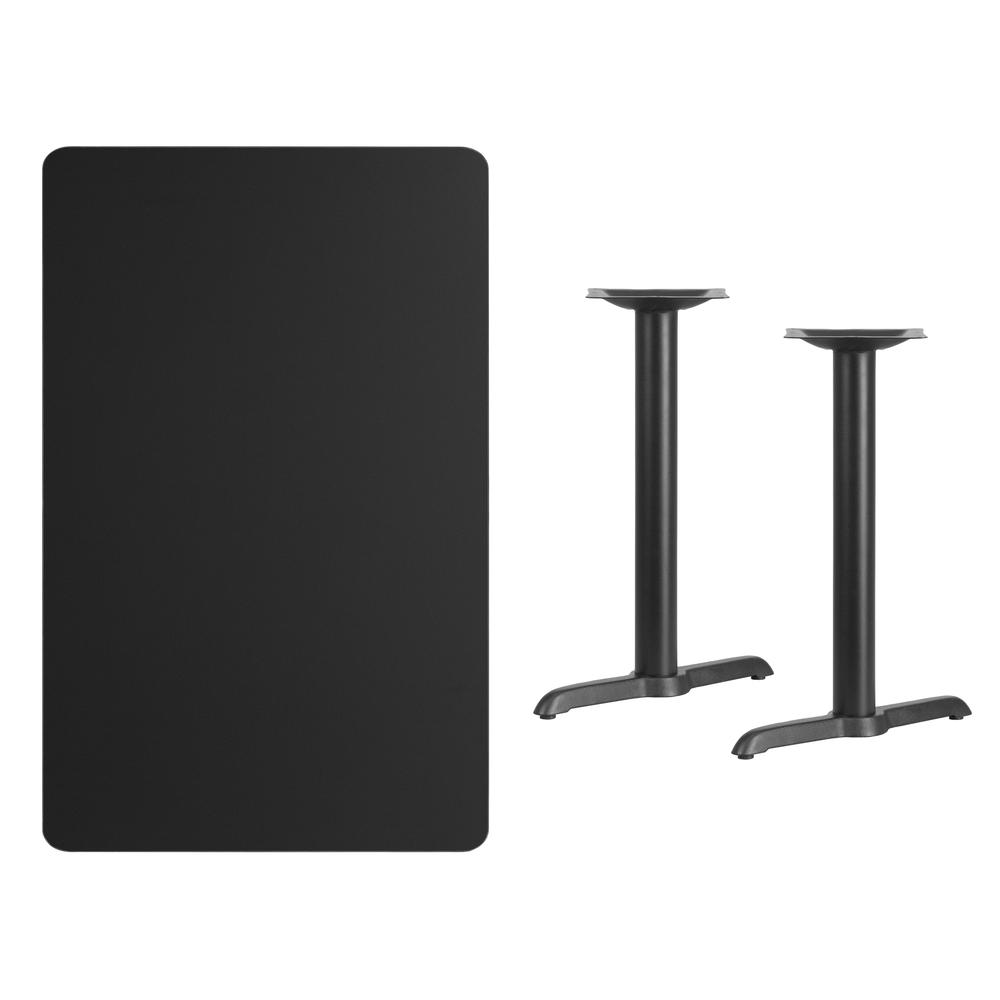 30'' x 48'' Rectangular Black Laminate Table Top with 5'' x 22'' Table Height Bases. Picture 2