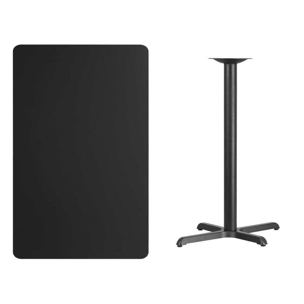 30'' x 48'' Rectangular Black Laminate Table Top with 23.5'' x 29.5'' Bar Height Table Base. Picture 2