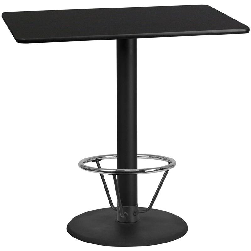 30'' x 48'' Black Table Top with 24'' Round Bar Height Table Base and Foot Ring. Picture 1