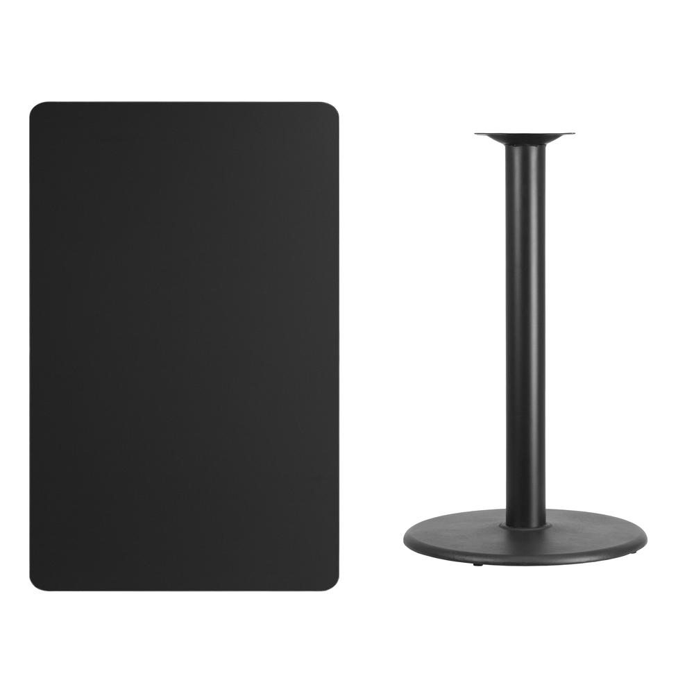 30'' x 48'' Rectangular Black Laminate Table Top with 24'' Round Bar Height Table Base. Picture 2