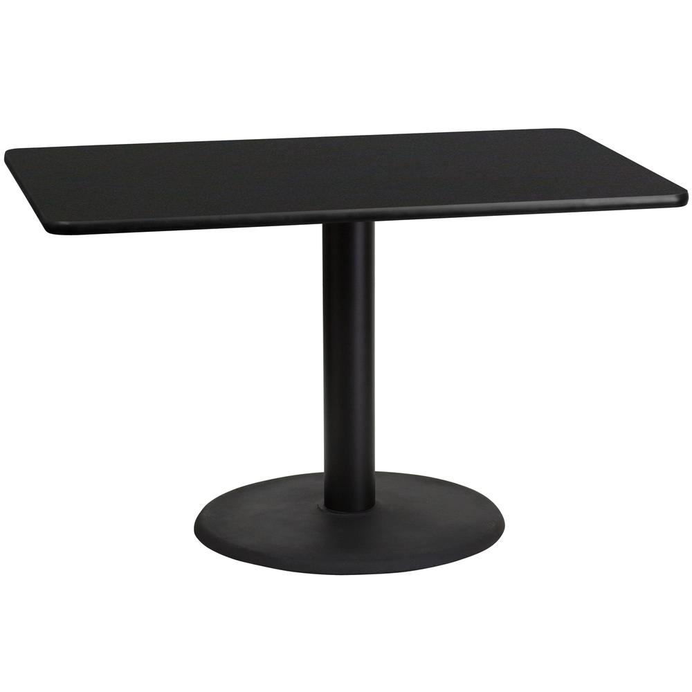 30'' x 48'' Rectangular Black Laminate Table Top with 24'' Round Table Height Base. Picture 1