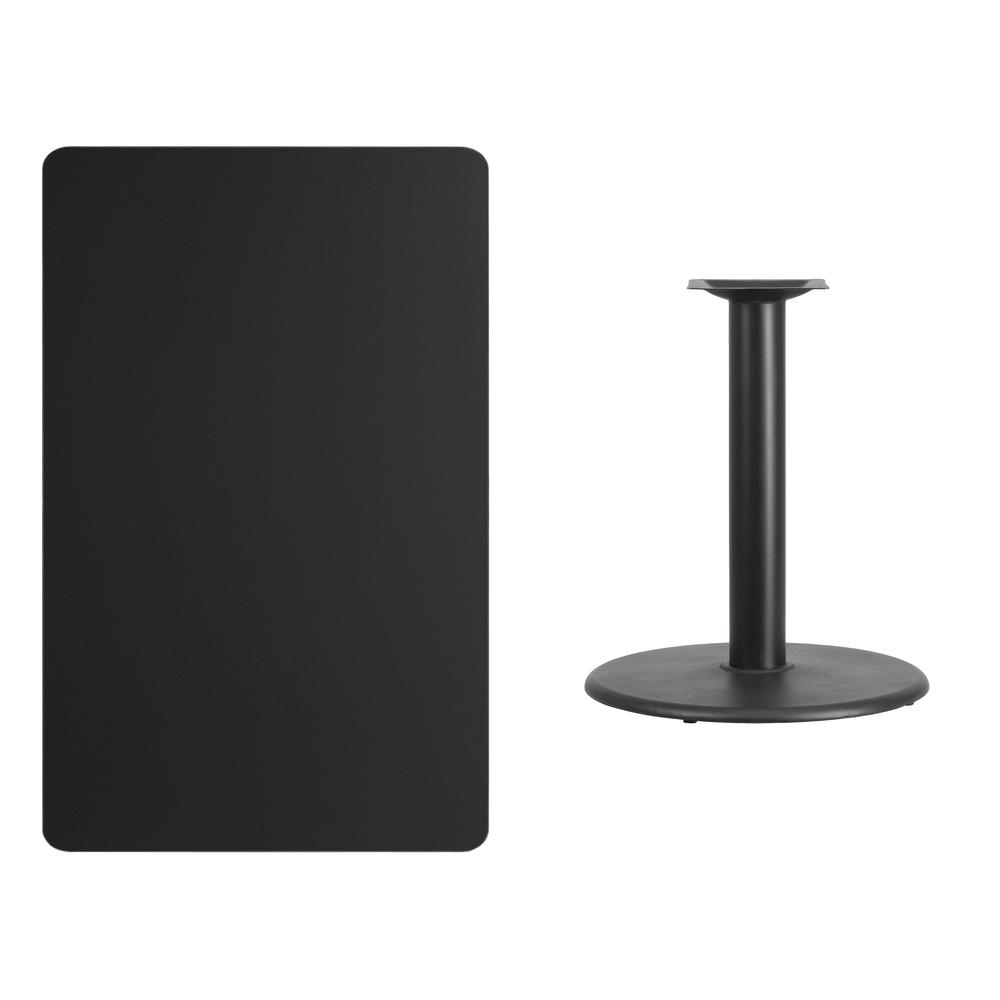 30'' x 48'' Rectangular Black Table Top with 24'' Round Table Height Base. Picture 2