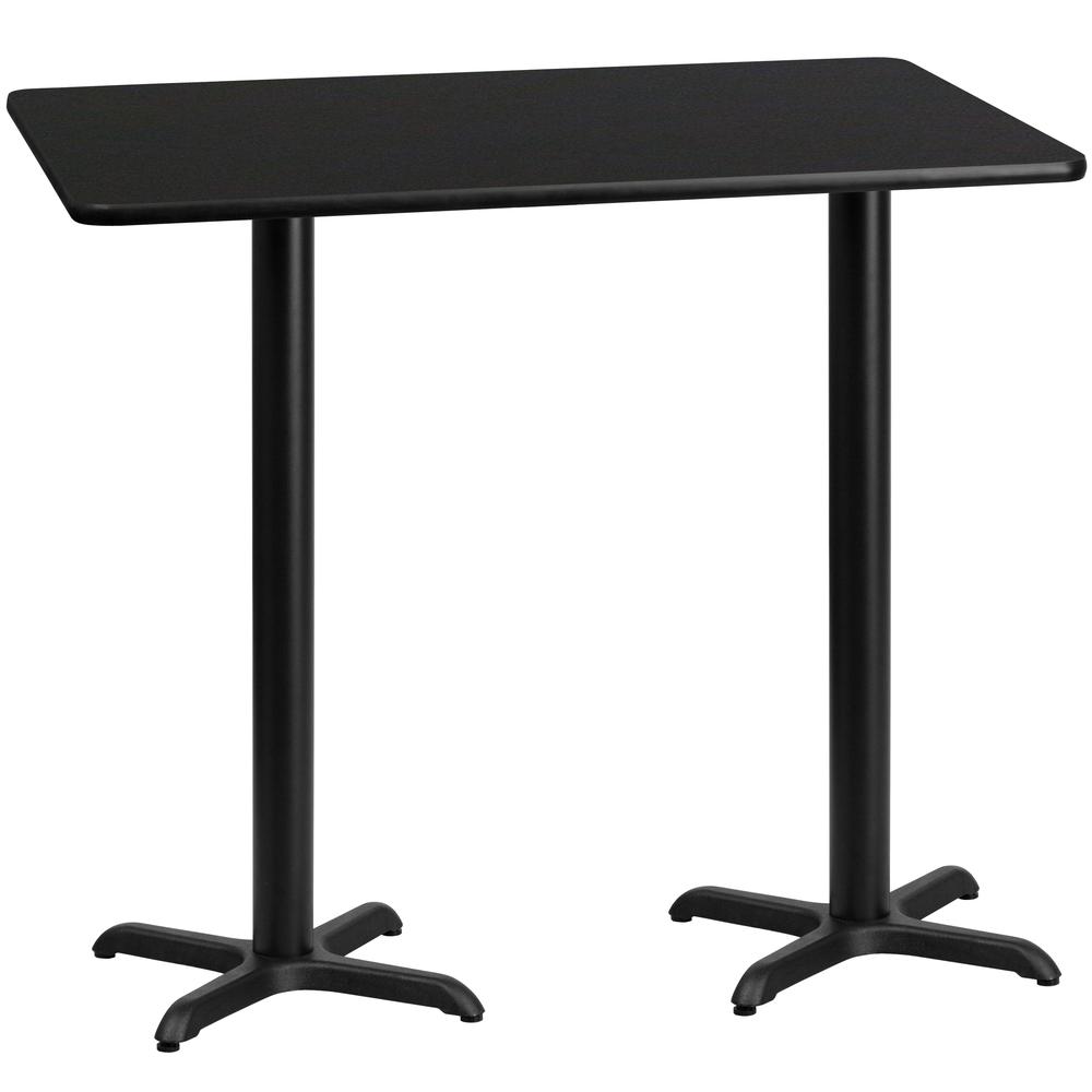 30'' x 60'' Rectangular Black Table Top with 22'' x 22'' Bar Height Table Bases. Picture 1