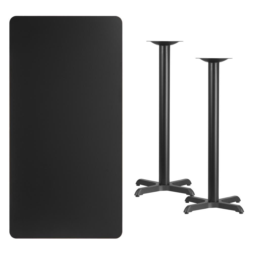 30'' x 60'' Rectangular Black Laminate Table Top with 22'' x 22'' Bar Height Table Bases. Picture 2