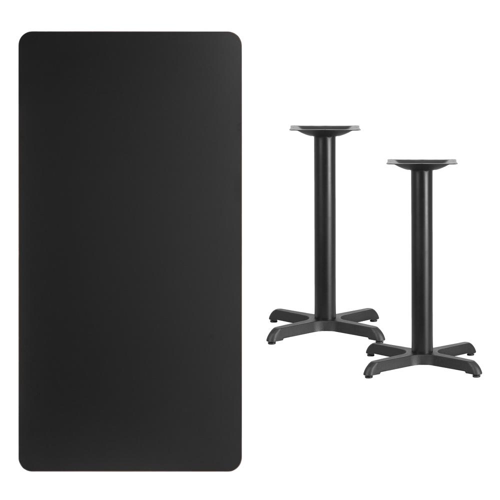 30'' x 60'' Rectangular Black Table Top with 22'' x 22'' Table Height Bases. Picture 2
