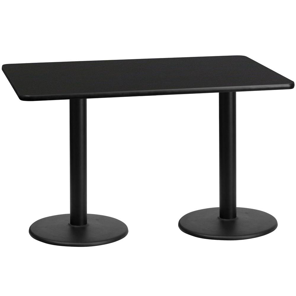 30'' x 60'' Rectangular Black Laminate Table Top with 18'' Round Table Height Bases. The main picture.