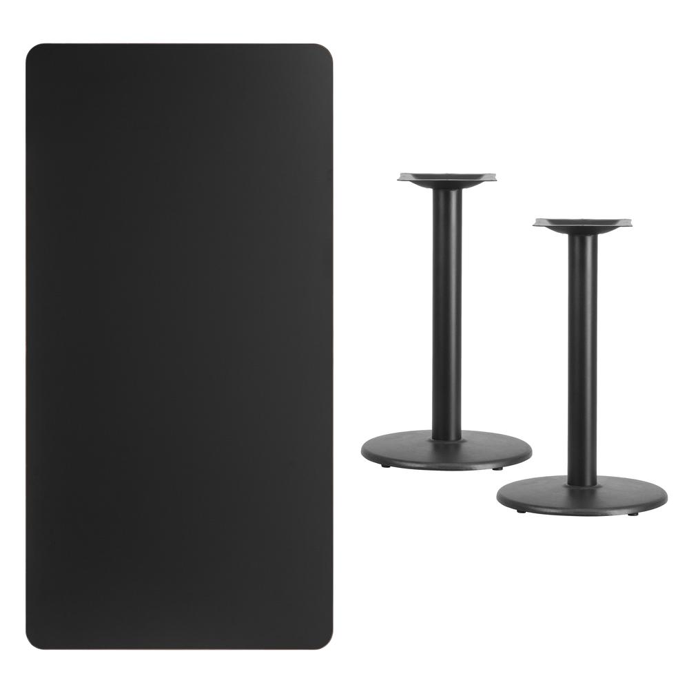 30'' x 60'' Rectangular Black Laminate Table Top with 18'' Round Table Height Bases. Picture 2