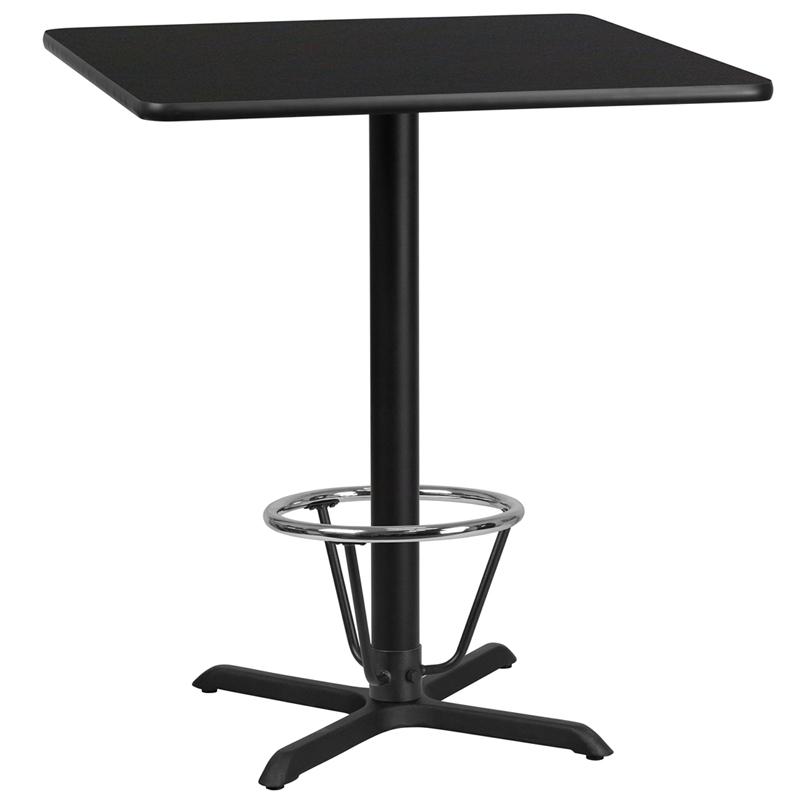 36'' Square Black Table Top with 30'' x 30'' Bar Height Table Base and Foot Ring. Picture 1