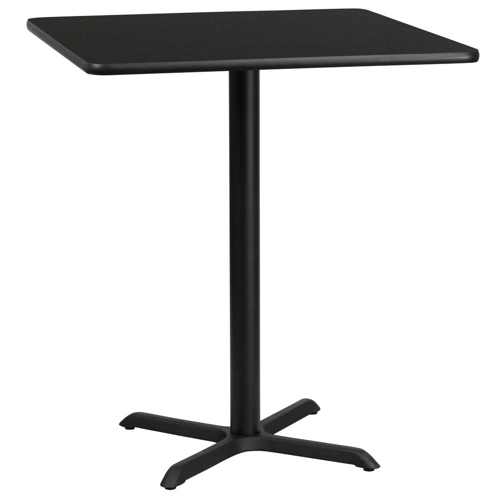 36'' Square Black Laminate Table Top with 30'' x 30'' Bar Height Table Base. Picture 1