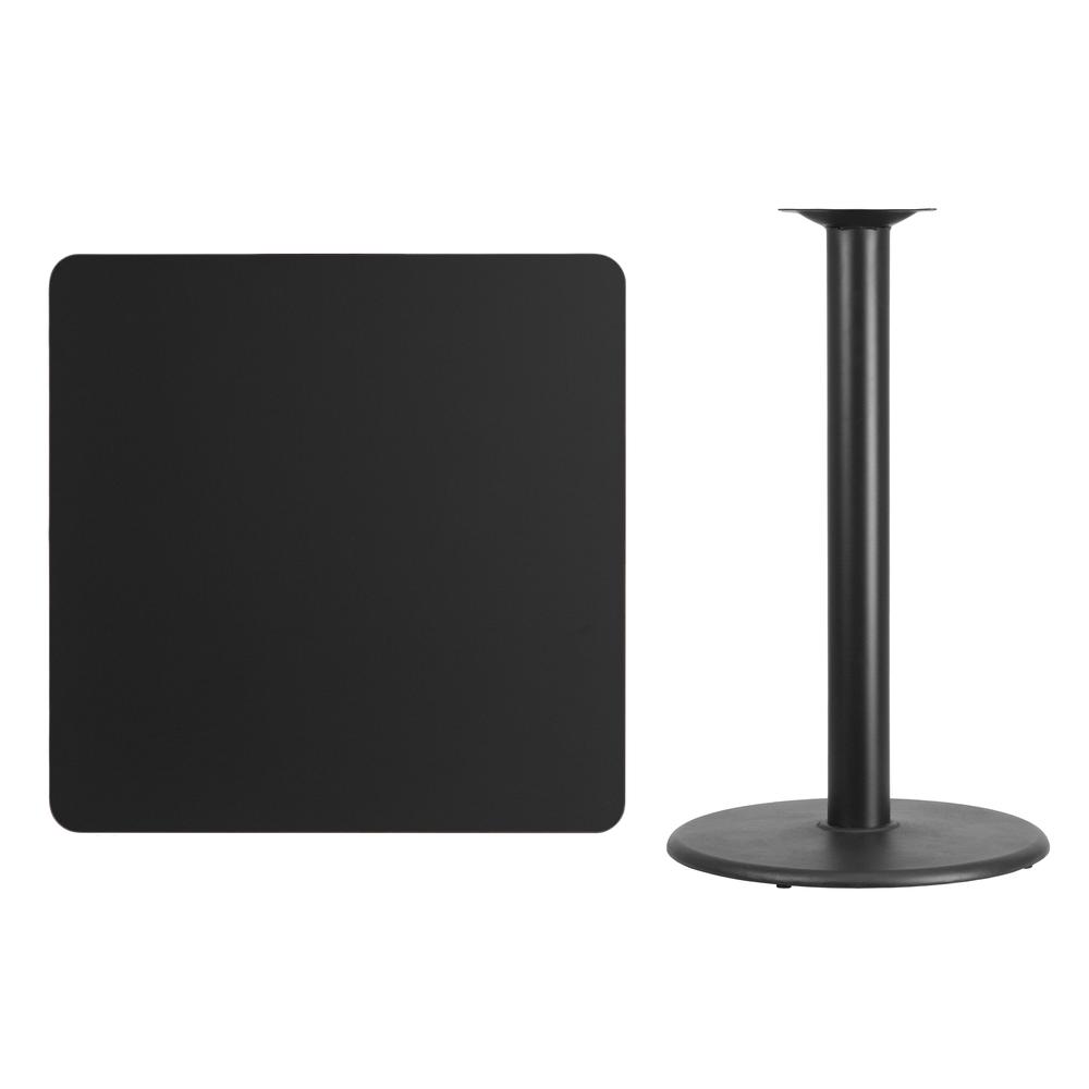 36'' Square Black Laminate Table Top with 24'' Round Bar Height Table Base. Picture 2