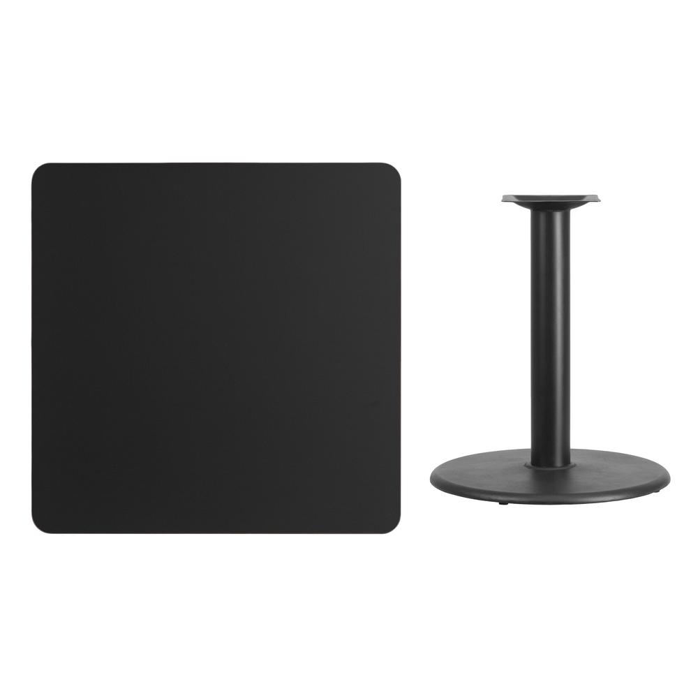 36'' Square Black Laminate Table Top with 24'' Round Table Height Base. Picture 2
