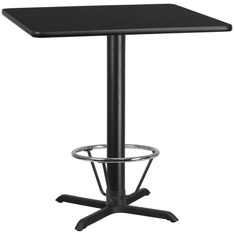 42'' Square Black Table Top with 33'' x 33'' Bar Height Table Base and Foot Ring. Picture 1