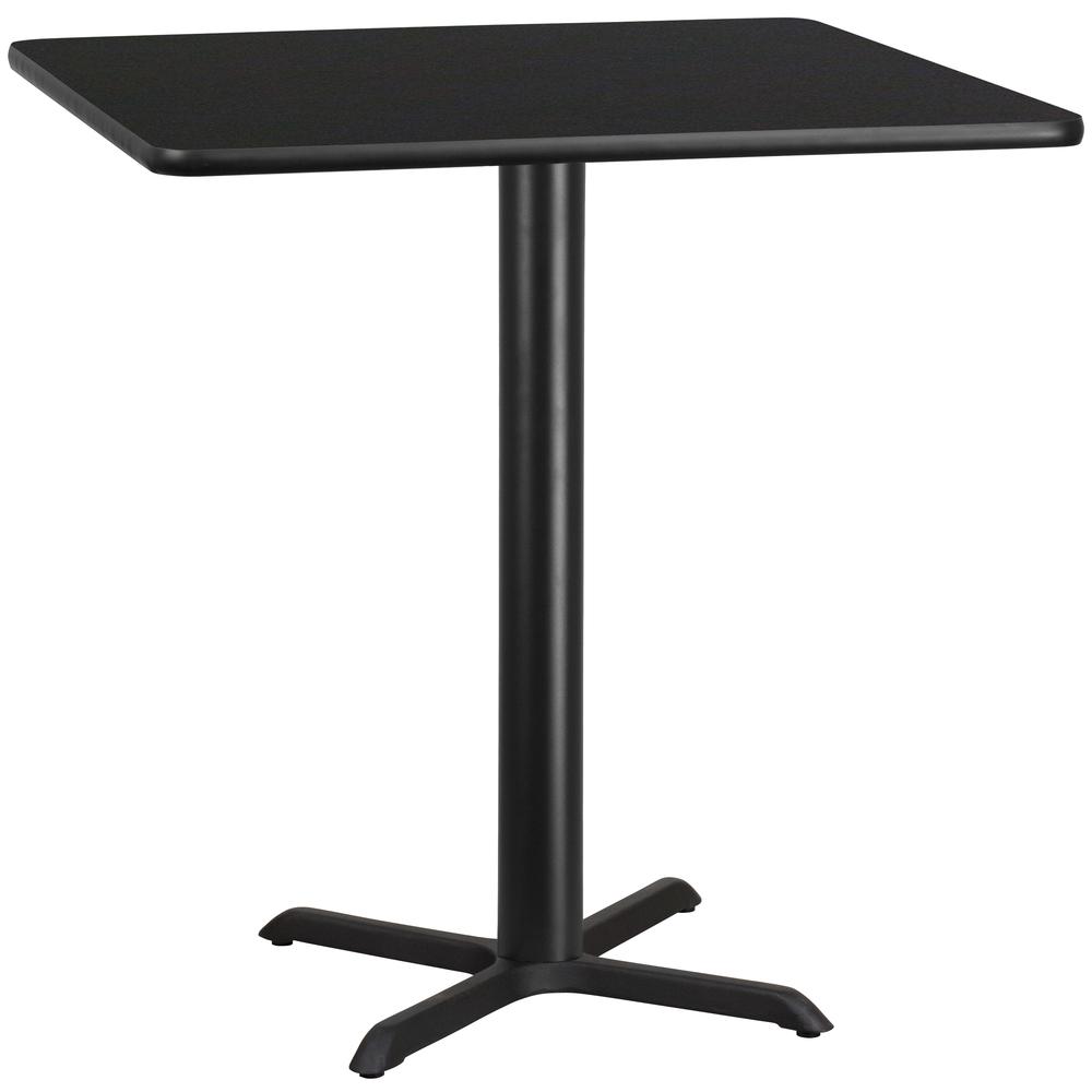 42'' Square Black Laminate Table Top with 33'' x 33'' Bar Height Table Base. Picture 1
