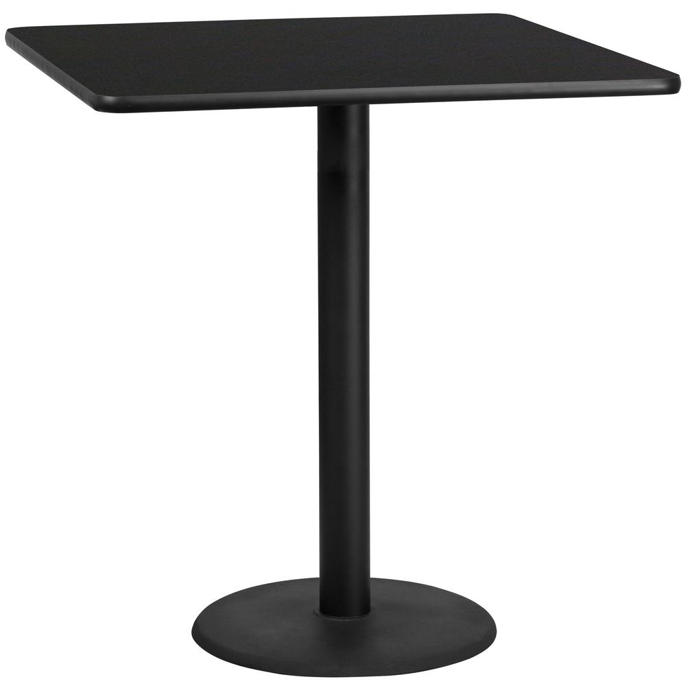 42'' Square Black Laminate Table Top with 24'' Round Bar Height Table Base. Picture 1
